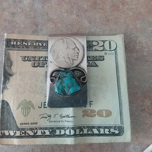 Retro Indian head nickel&turquoise money clip